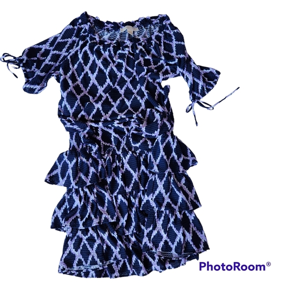 Michael Kors Geometric Print Matching Smock Waist Skirt & Peasant Blouse Set M/L - Picture 2 of 12